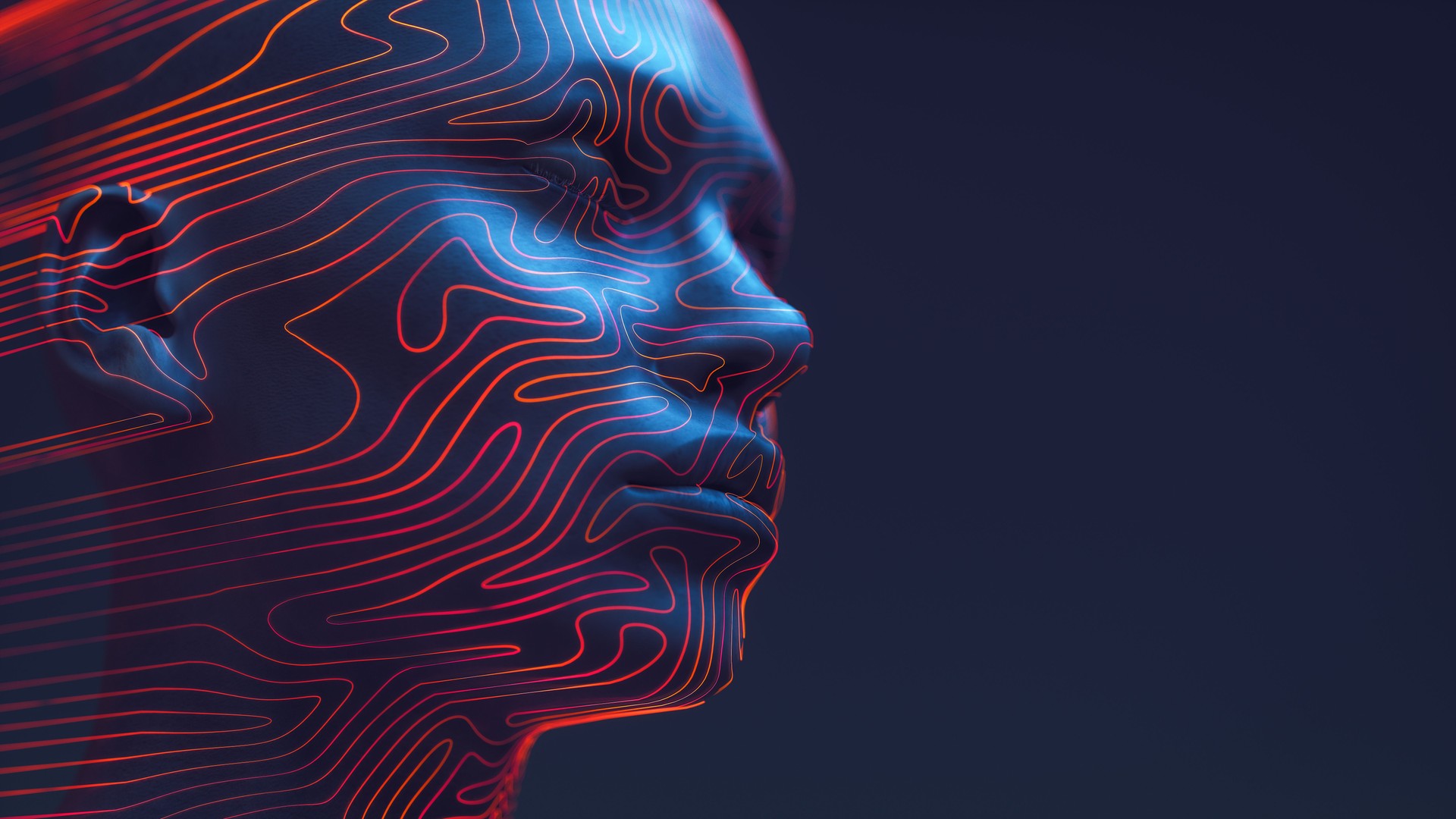 Digitales menschliches Kopfkonzept für KI, Metaverse und Gesichtserkennungstechnologie